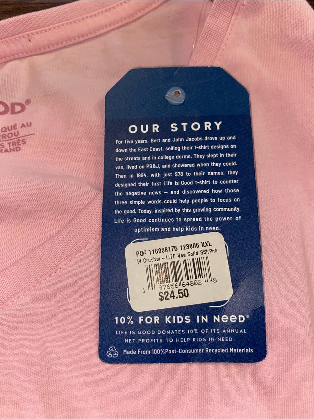 Life Is Good Crusher-Lite V-Neck Short-Sleeve Tee Pink Size XXL (NWT) - Picture 9 of 9